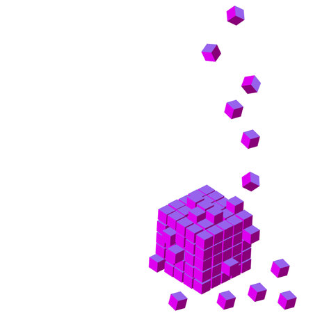 Vector graphics. On a white background there is a large purple cube made up of small cubes.âのイラスト素材