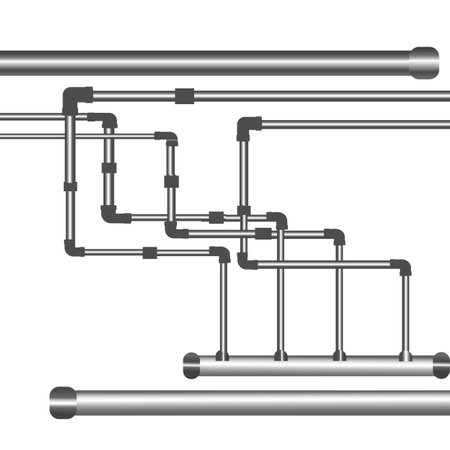 Vector graphics. On a white background, a metal pipeline system with connections.のイラスト素材