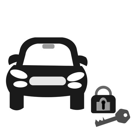 Vector graphics. Icon. Flat design. Vehicle safety and security. On a white background there is a car, a lock and a key.のイラスト素材