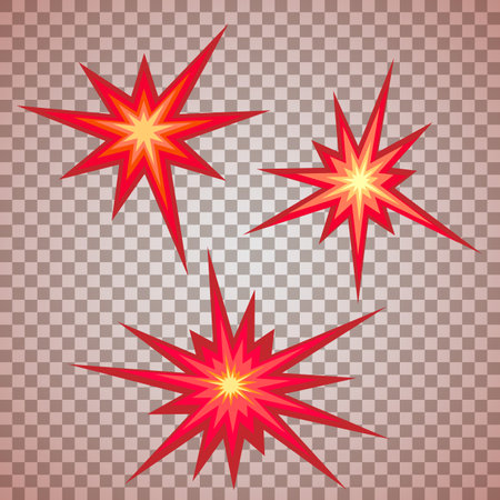 Vector graphics. On a transparent background there are three signs indicating impact, explosion, burning of a sparkler.のイラスト素材