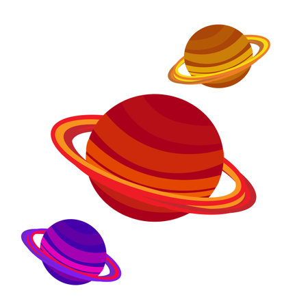 Vector graphics. On a white background, three abstract planets Saturn with rings around.のイラスト素材