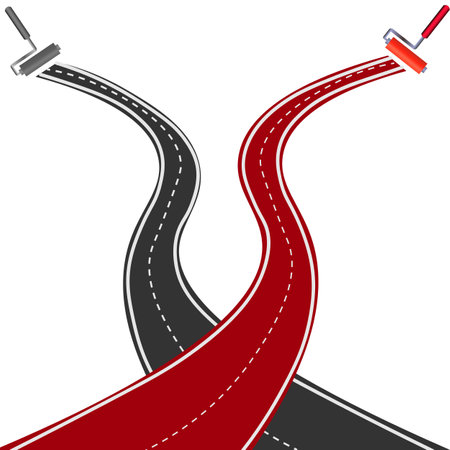 Vector graphics. On a white background, two winding roads drawn with a paint roller.のイラスト素材