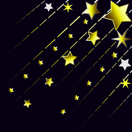 Vector graphics. Golden falling stars on a dark background.のイラスト素材