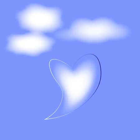 Vector graphics. White clouds and a cloud in the shape of a heart on a blue background.のイラスト素材