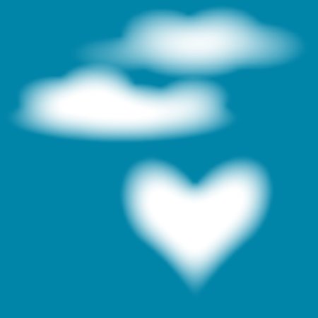 Vector graphics. On a blue background, two white clouds and a cloud in the form of a heart.のイラスト素材