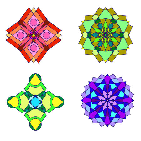 Vector graphics. Abstraction. Four bright round ornaments on a white background.のイラスト素材