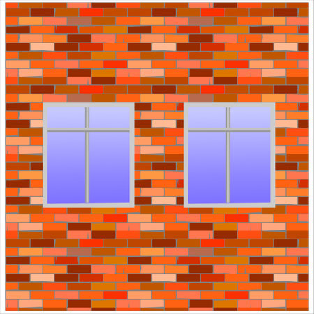 Vector graphics. There are two windows on a brick wall.のイラスト素材