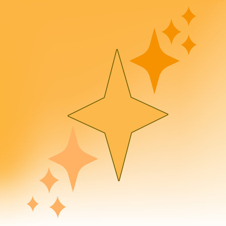 Vector graphics. Postcard. Congratulations. Four-pointed yellow stars on a gradient yellow background.のイラスト素材