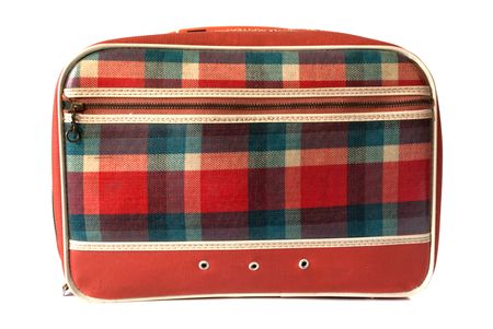 Old but fashionable plaid handbag, ladies accessories, retro, isolatedの写真素材