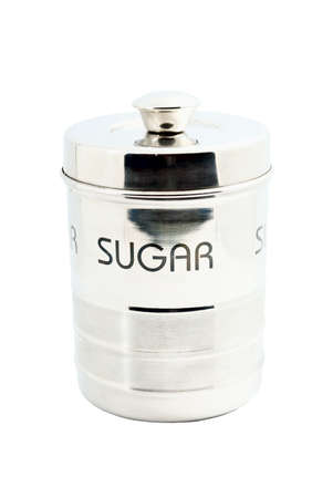 Metal tin with an inscription sugar. Isolated on white.の写真素材