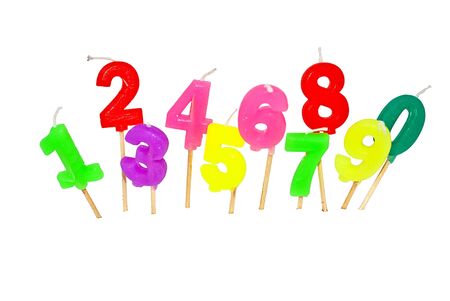 All candles 0-9 for birthday. Isolated on white.