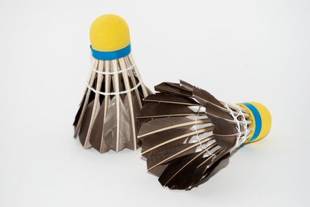 Two shuttlecocks for badminton game on a white background.の写真素材