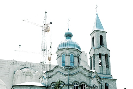 Little church near the Cathedral of the Archangel Gabriel which is under construction. Odessa....