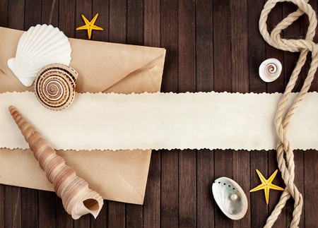 Few marine items on a wooden background.の写真素材