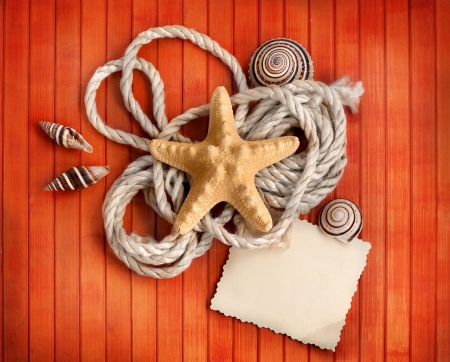 Few marine items on a  wooden background の写真素材