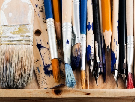 Set of art tools on a white background 