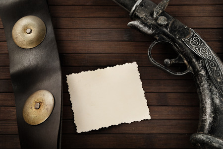 Pirate theme still life with empty paper card の写真素材