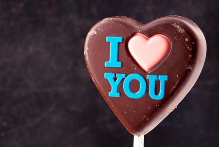 Chocolate heart with \\\"I love you\\\" colorful inscription.の写真素材