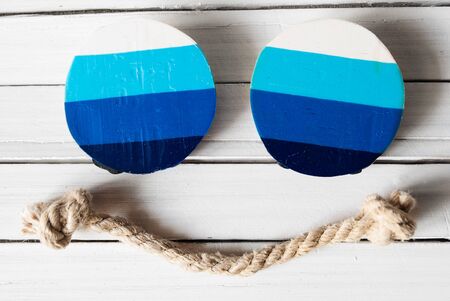 Template background of summer marine items on a wooden planks.の写真素材