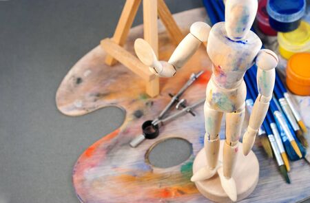 Classic wooden dummy and other art tools.の写真素材