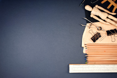 Classic wooden dummy and other art tools.の写真素材