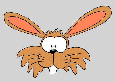 Rabbit head drawn in pen and ink in frontal view in comic style isolated on light gray.の写真素材