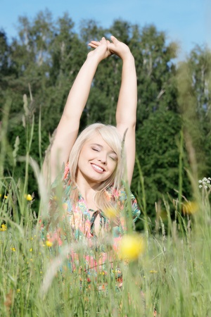 Woman in the meadowの写真素材