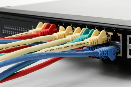 Network switch and connection cablesの写真素材