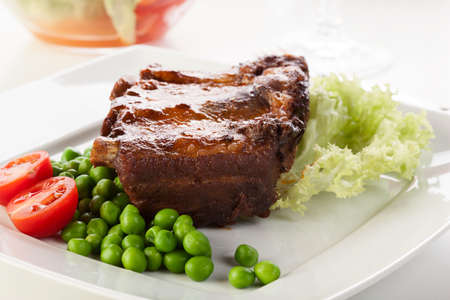 Pork spareribs on plate  Selective focusの写真素材