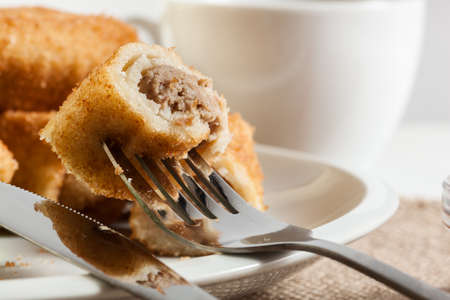 Delicious croquettes with meat and beetroot soup