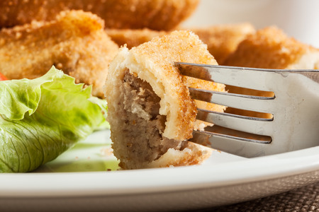 Delicious croquettes with meat and beetroot soupの写真素材