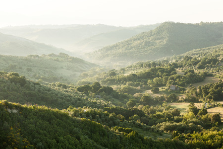 HDR image of landscape near sunrise Bagnoregio, Lazio, Italyの写真素材
