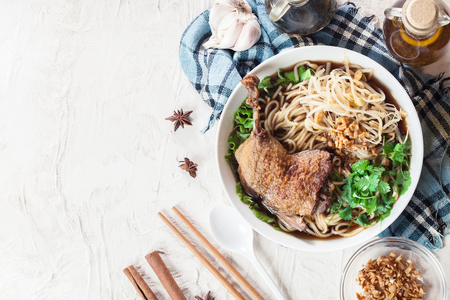 Delicious duck noodle soup. Traditional Thai dishの写真素材