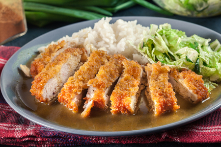 Japanese katsu curry. Deep fried breast chicken cutletの写真素材