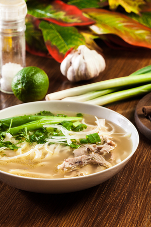 Pho Ga - chicken noodle soup. Traditional Vietnamese soupの写真素材