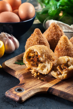 Coxinha. Fried croquette with chicken. Brazilian snacksの写真素材