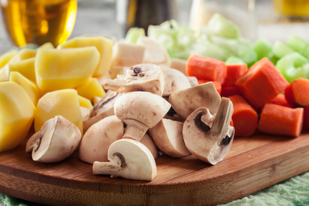 Ingredients for preparing vegan Irish stew for St. Patrick's Dayの写真素材