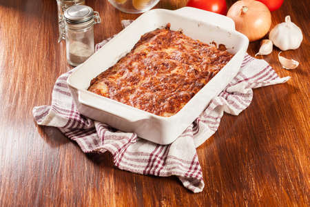 Italian cannelloni pasta baked in casserole dish. Italian cuisine