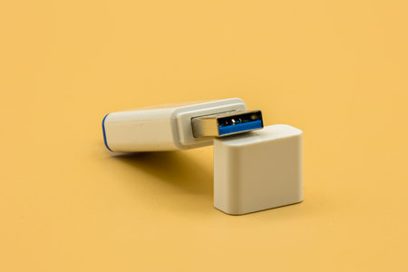 photography of usb 3.0 on orange backgroundの写真素材