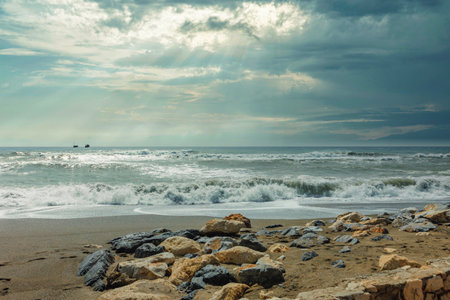 beautiful long exposure photographs on the shores of the mediterranean seaの写真素材