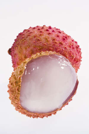 Lychee. Ripe fresh lychees on white background in photo studioの写真素材