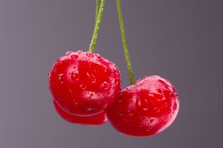 Fresh tasty sour cherry with dropos. Studio macro shoot.の写真素材