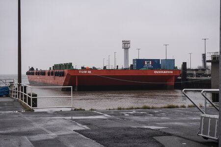 Cuxhaven , Germany , February  7 , 2019 , Offshore work platform in the port of Cuxhavenのeditorial素材