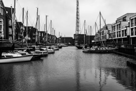 Cuxhaven , Germany , February  7 , 2019 , Sailing boats in the sports harbour of Cuxhavenのeditorial素材