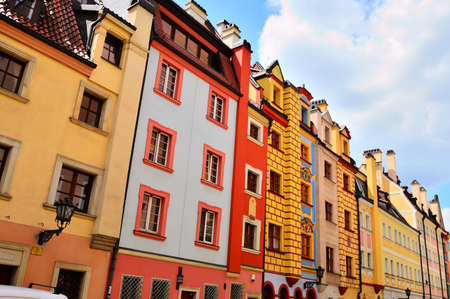A walk through the WrocÅ‚aw Old Town on a sunny bright day. City.