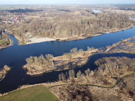 Oxbow lake of the Narew river near Pultusk on an autumn, sunny day. Day.