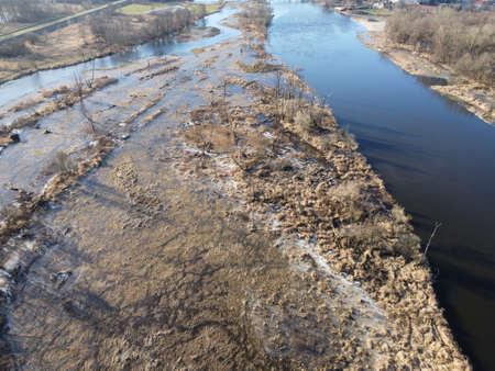 Oxbow lake of the Narew river near Pultusk on an autumn, sunny day. Day.