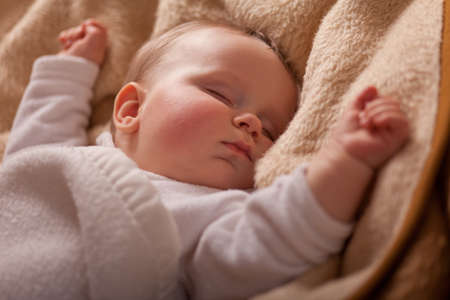 baby 7 months old sleeping, shallow depth of fieldの写真素材