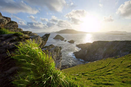 storm clearing over irish west coast blasket islands dingleの写真素材
