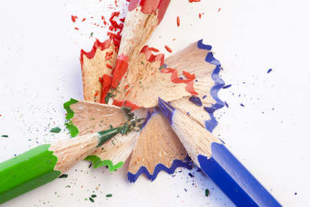 crayons and splinter on white backgroundの写真素材